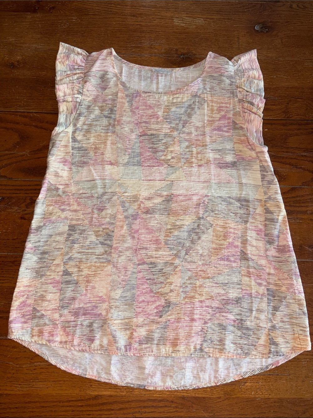 Women’s Pastel Pink Geometric Flutter Sleeve Blouse